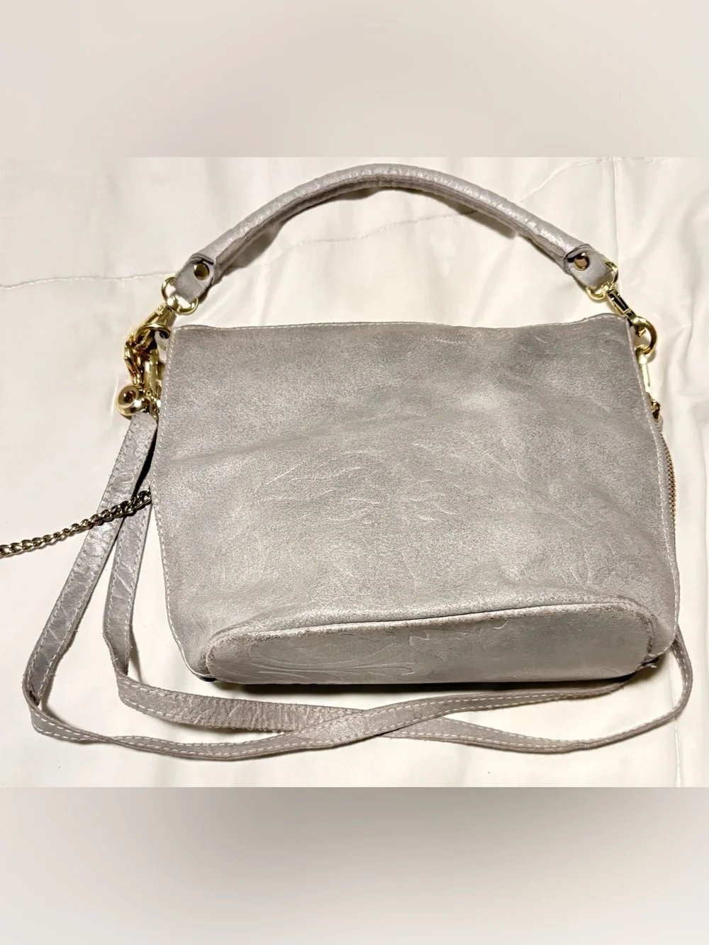 Vintage Anna Morellini Women's Metallic Gray Shoulder Bag with crossbody very